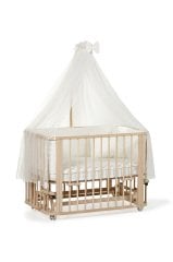 Doğal Ahşap 4 in 1 Beşik Takım 70x110 - anne yanı, karyola, oyun parkı, montessori + junior yatak - krem