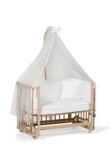 Doğal Ahşap 4 in 1 Beşik Takım 70 x 110 - anne yanı, karyola, oyun parkı, montessori + junior yatak - beyaz leaf