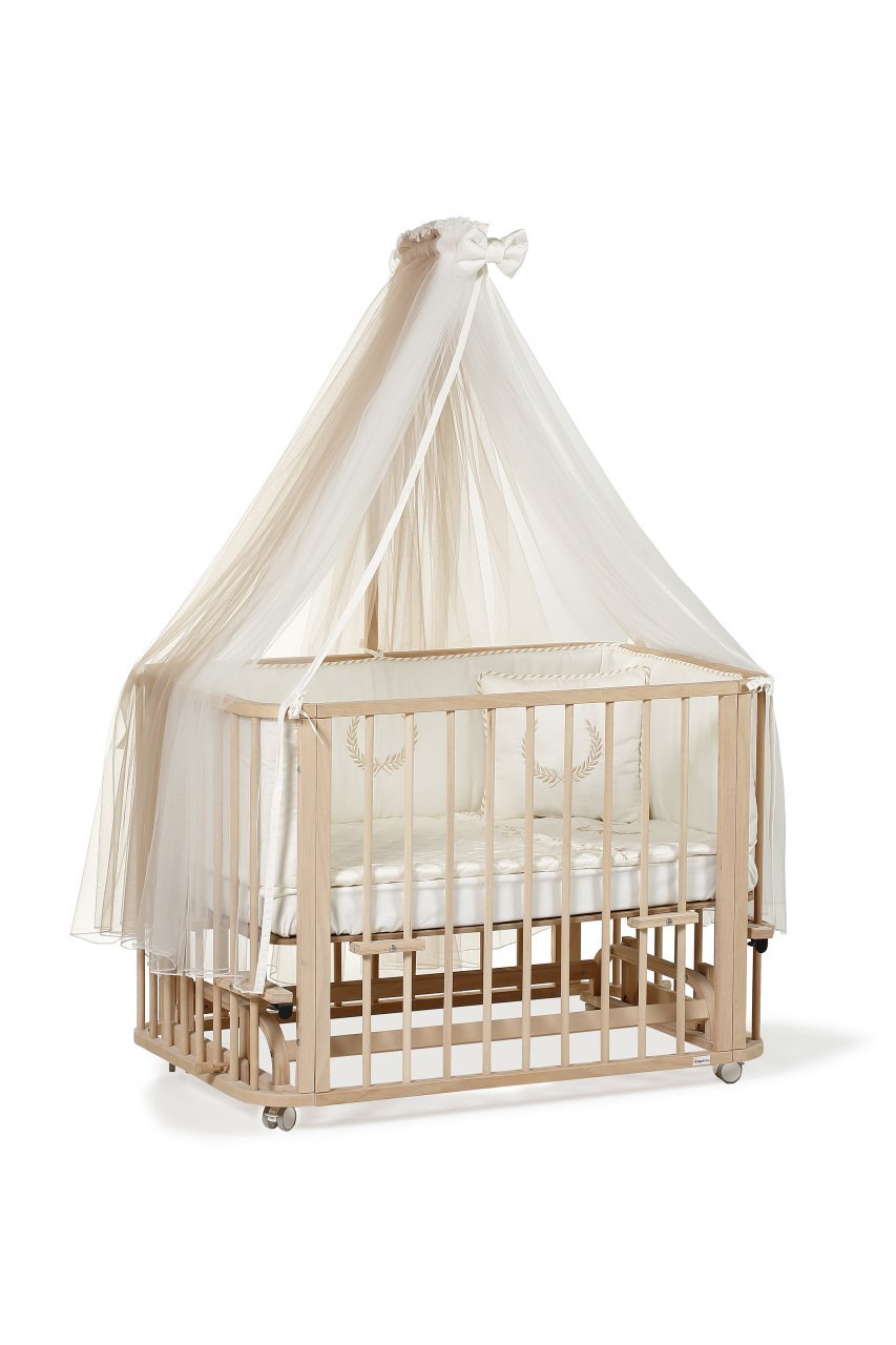 Doğal Ahşap 4 in 1 Beşik Takım 70x110 - anne yanı, karyola, oyun parkı, montessori + junior yatak - bej leaf