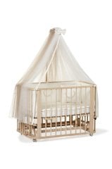 Doğal Ahşap 4 in 1 Beşik Takım 70x110 - anne yanı, karyola, oyun parkı, montessori + junior yatak - bej leaf