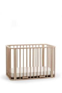 Doğal Ahşap 4 in 1 Beşik Takım 70x110 - anne yanı, karyola, oyun parkı, montessori + junior yatak - bej leaf