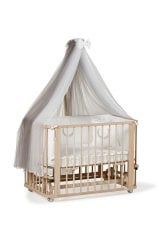 Doğal Ahşap 4 in 1 Beşik Takım 70 x 110 - anne yanı, karyola, oyun parkı, montessori + junior yatak - gri leaf
