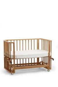 Vernikli Ahşap 4 in 1 Beşik Takım 70 x 110 - anne yanı, karyola, oyun parkı, montessori + junior yatak - krem leaf