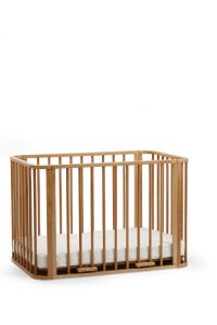 Vernikli Ahşap 4 in 1 Beşik Takım 70 x 110 - anne yanı, karyola, oyun parkı, montessori + junior yatak - krem leaf