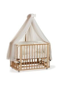 Vernikli Ahşap 4 in 1 Beşik Takım 70 x 110 - anne yanı, karyola, oyun parkı, montessori + junior yatak - bej leaf