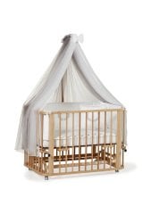 Vernikli Ahşap 4 in 1 Beşik Takım 70 x 110 - anne yanı, karyola, oyun parkı, montessori + junior yatak - gri leaf