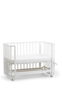 Beyaz Ahşap 4 in 1 Beşik Takım 70 x 110 - anne yanı, karyola, oyun parkı, montessori + junior yatak- beyaz leaf