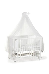 Beyaz Ahşap 4 in 1 Beşik Takım 70 x 110 - anne yanı, karyola, oyun parkı, montessori + junior yatak- beyaz leaf