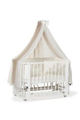 Beyaz Ahşap 4 in 1 Beşik Takım 70 x 110 - anne yanı, karyola, oyun parkı, montessori + junior yatak - bej leaf