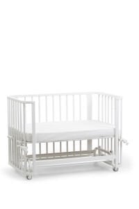 Beyaz Ahşap 4 in 1 Beşik Takım 70 x 110 - anne yanı, karyola, oyun parkı, montessori + junior yatak - bej leaf