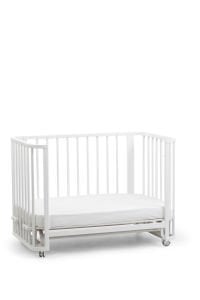 Beyaz Ahşap 4 in 1 Beşik Takım 70 x 110 - anne yanı, karyola, oyun parkı, montessori + junior yatak - gri leaf