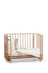 Doğal Ahşap 4 in 1 Beşik Takım 70 x 110 - anne yanı, karyola, oyun parkı, montessori + junior yatak - krem motherliness