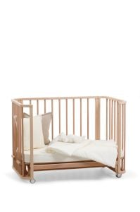 Doğal Ahşap 4 in 1 Beşik Takım 70 x 110 - anne yanı, karyola, oyun parkı, montessori + junior yatak - krem motherliness