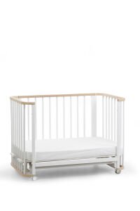 Doğal-Beyaz Ahşap 4 in 1 Beşik Takım 70 x 110 - anne yanı, karyola, oyun parkı, montessori + junior yatak - beyaz motherliness