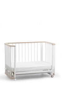 Doğal-Beyaz Ahşap 4 in 1 Beşik Takım 70 x 110 - anne yanı, karyola, oyun parkı, montessori + junior yatak - beyaz motherliness