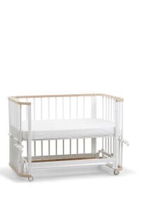 Doğal-Beyaz Ahşap 4 in 1 Beşik Takım 70 x 110 - anne yanı, karyola, oyun parkı, montessori + junior yatak - beyaz motherliness