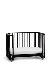 Siyah Ahşap 4 in 1 Beşik Takım 70 x 110 - anne yanı, karyola, oyun parkı, montessori + junior yatak - açık bej