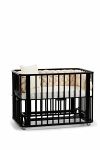 Siyah Ahşap 4 in 1 Beşik Takım 70 x 110 - anne yanı, karyola, oyun parkı, montessori + junior yatak - açık bej