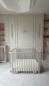 Bej Ahşap 4 in 1 Beşik Takım 70 x 110 - anne yanı, karyola, oyun parkı, montessori + junior yatak - bej leaf