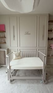 Bej Ahşap 4 in 1 Beşik Takım 70 x 110 - anne yanı, karyola, oyun parkı, montessori + junior yatak - bej leaf